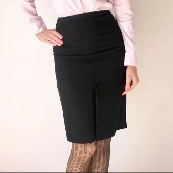 Vintage Anne Klein Black Wool Pencil Skirt w/ Pockets Dark Academia - Picture 1 of 6